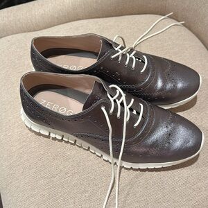 Cole Haan Silver Leather Flats with White Soles